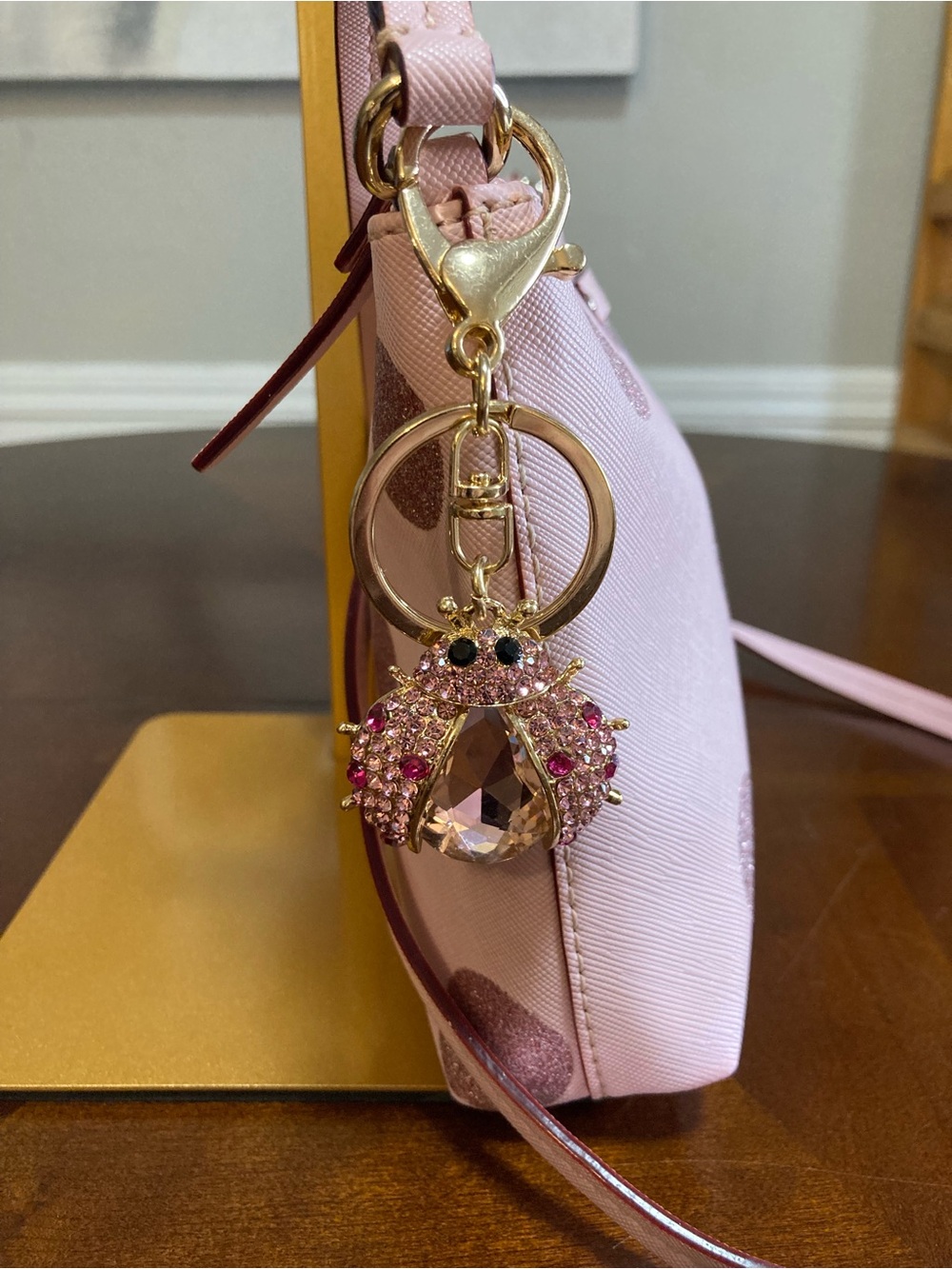 Kate Spade Haven Lane Ramey Retired Blush Pink Polka Dot Crossbody Ladybug Charm - Picture 2 of 14